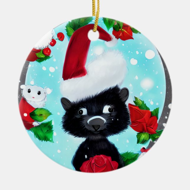 Ornamento De Cerâmica Skunk Natal Adorável (Frente)