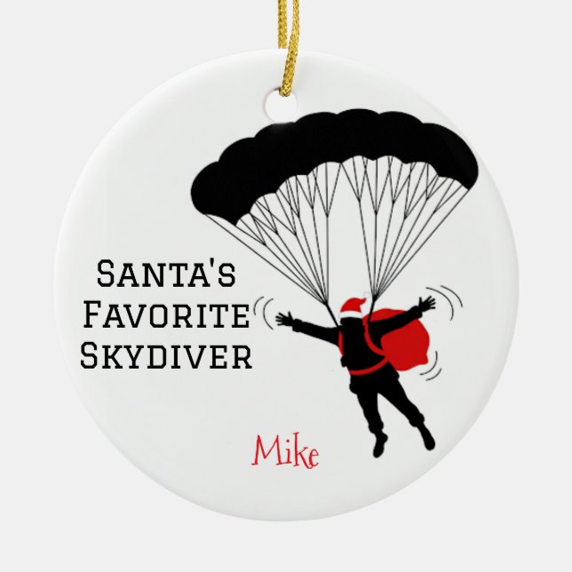 Ornamento De Cerâmica Skydiver Favorito de Papais noeis Personalizados (Frente)