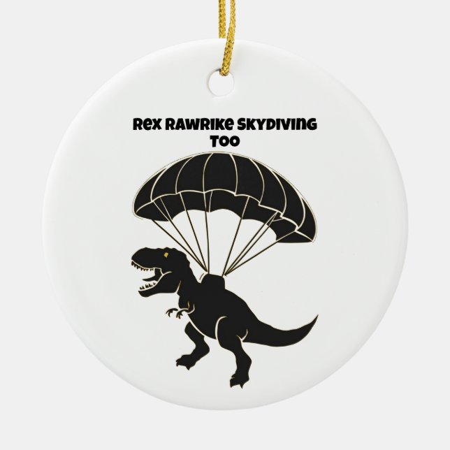 Ornamento De Cerâmica Skydiving T-rex (Frente)