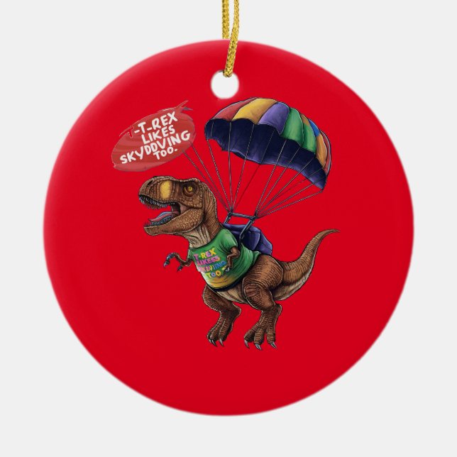 Ornamento De Cerâmica Skydiving T-Rex (Frente)