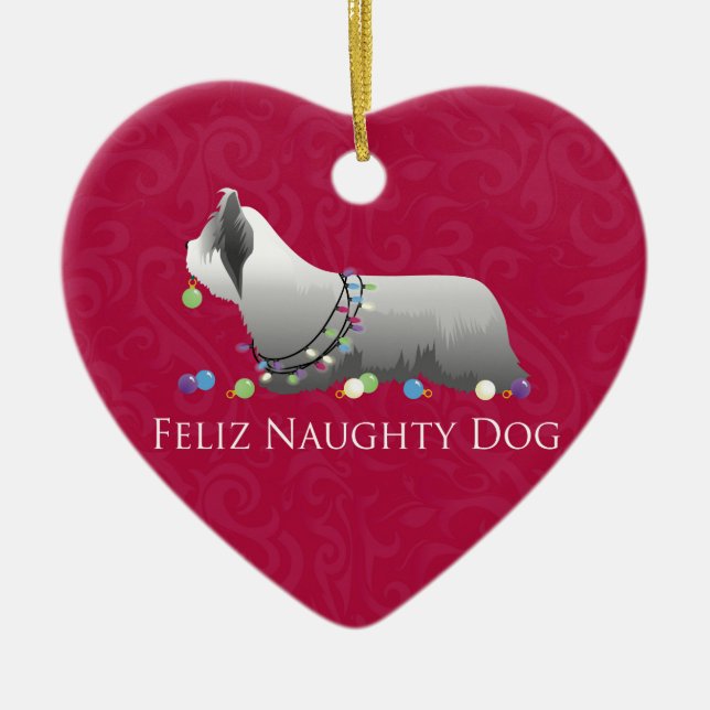 Ornamento De Cerâmica Skye Terrier Design de Natal Feliz (Frente)