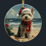 Ornamento De Cerâmica Skye Terrier Dog Christmas Vintage Beach<br><div class="desc">Traga o calor dos feriados para a costa com esta charmosa design inspirada na vintagem, que apresenta um cão festivo sentado numa praia serena. Com um clássico toque de feriado de tons nostálgicos e vibrações costeiras, esta trabalho de arte captura a magia do Natal pelo mar. Perfeito para espalhar alegria...</div>