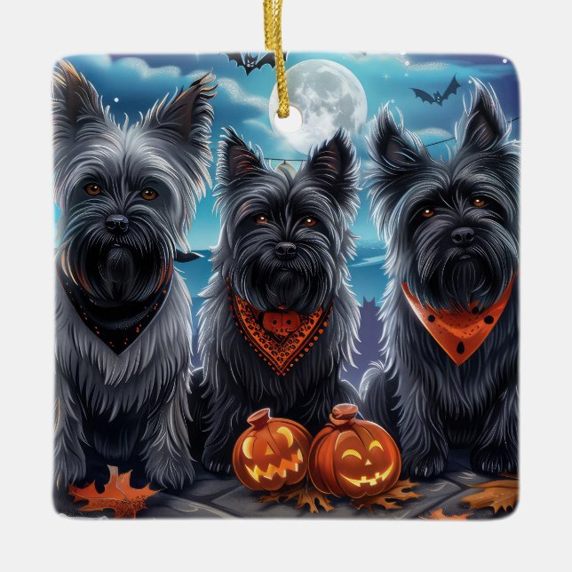 Ornamento De Cerâmica Skye Terrier Halloween Spooky (Frente)