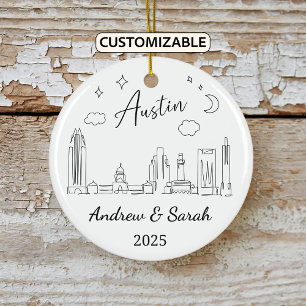 Ornamento De Cerâmica Skyline Austin Ornament Personalizado, Texas