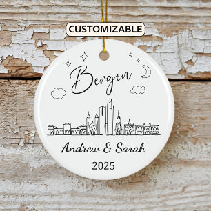 Ornamento De Cerâmica Skyline Bergen Ornament Personalizado, Noruega