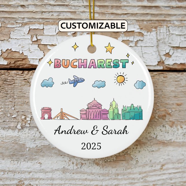 Ornamento De Cerâmica Skyline Bucareste Personalizada, Romênia (Criador carregado)