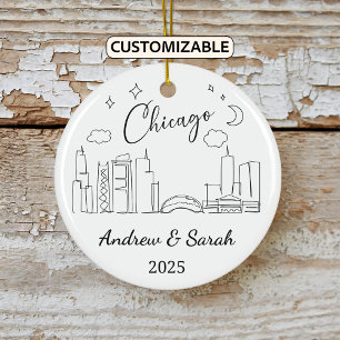 Ornamento De Cerâmica Skyline Chicago Ornament Personalizado, Illinois