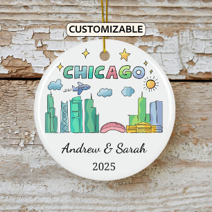 Ornamento De Cerâmica Skyline Chicago Ornament Personalizado, Illinois