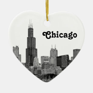 Ornamento De Cerâmica Skyline de Chicago gravada