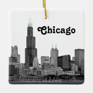 Ornamento De Cerâmica Skyline de Chicago gravada