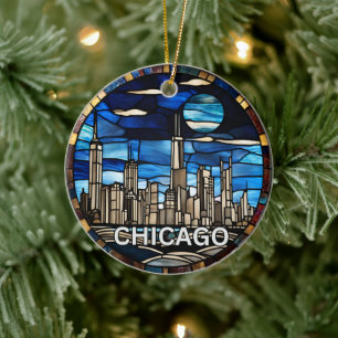 Ornamento De Cerâmica Skyline de Chicago personalizado