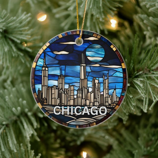 Ornamento De Cerâmica Skyline de Chicago personalizado (Árvore)