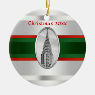 Ornamento De Cerâmica Skyline de NYC: Chrysler que constrói Xmas #3W