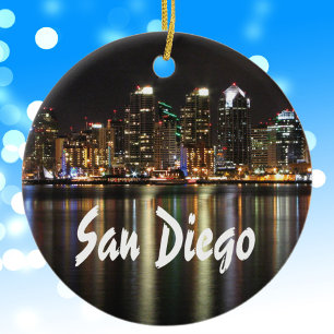 Ornamento De Cerâmica Skyline de San Diego na noite