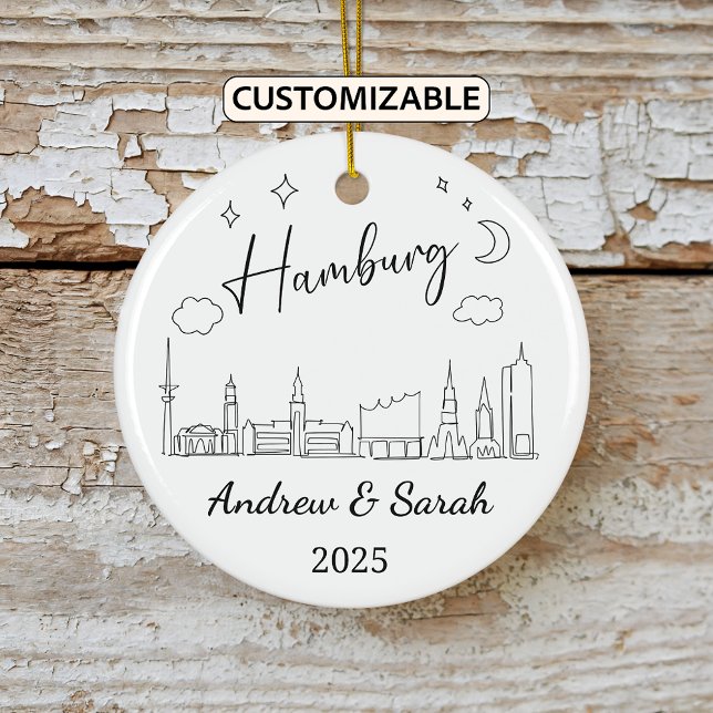 Ornamento De Cerâmica Skyline Hamburg Ornament Personalizado, Alemanha (Criador carregado)