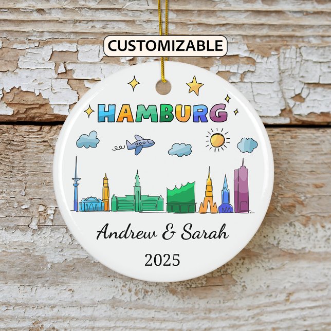 Ornamento De Cerâmica Skyline Hamburg Ornament Personalizado, Alemanha (Criador carregado)