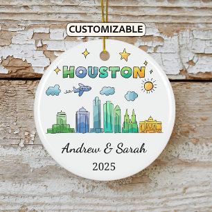 Ornamento De Cerâmica Skyline Houston Ornament Personalizado, Texas