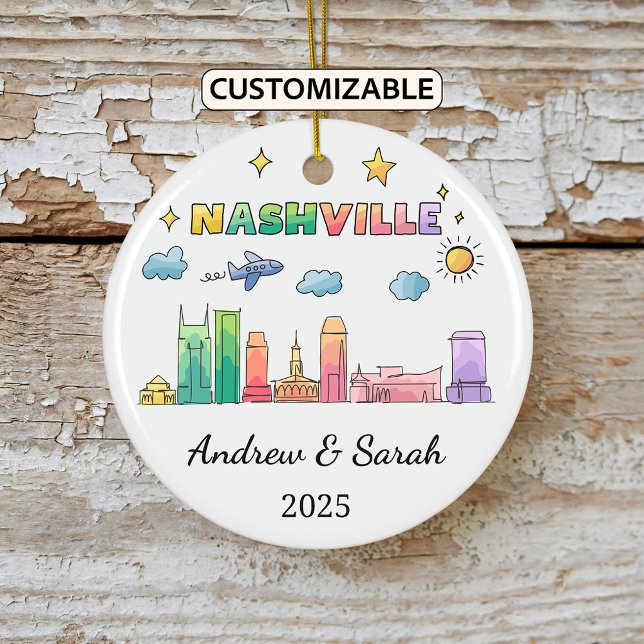 Ornamento De Cerâmica Skyline Nashville Ornament Personalizado, Tennesse (Criador carregado)