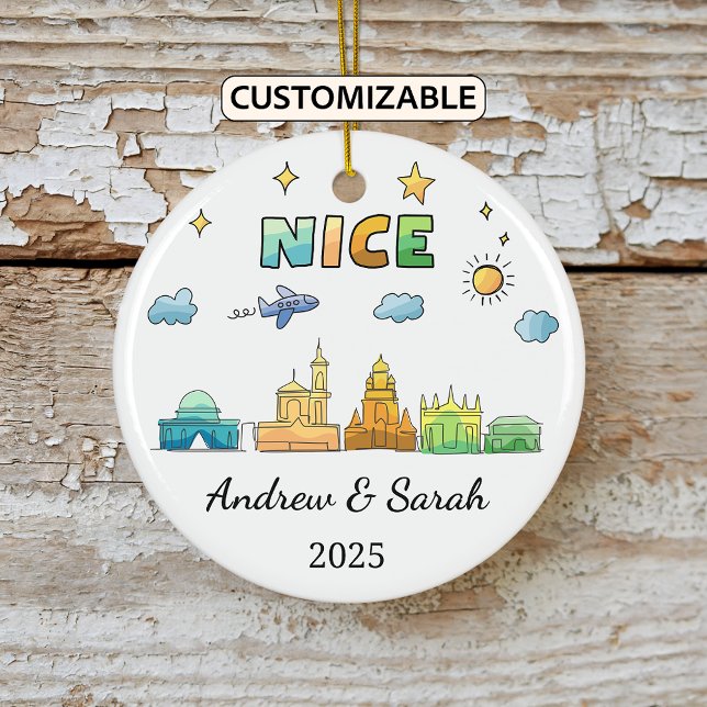 Ornamento De Cerâmica Skyline Nice Ornament Personalizado, França (Criador carregado)