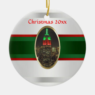 Ornamento De Cerâmica Skyline NYC: Empire State Building Night Xmas #6W