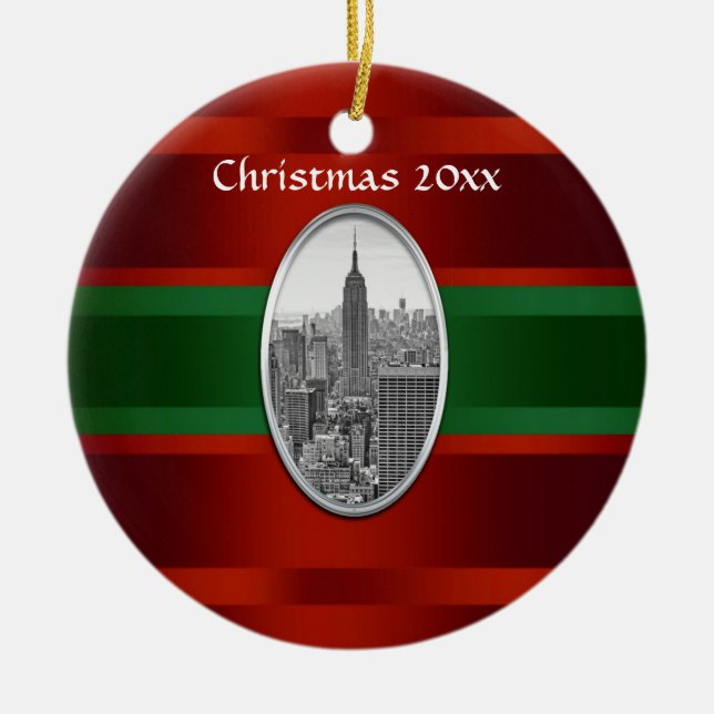 Ornamento De Cerâmica Skyline NYC: Empire State Building Xmas #3 (Frente)