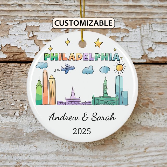 Ornamento De Cerâmica Skyline Philadelphia Personalizado, Pensilvânia (Criador carregado)