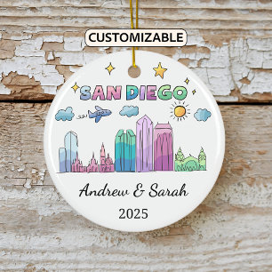 Ornamento De Cerâmica Skyline San Diego Personalizado, Califórnia