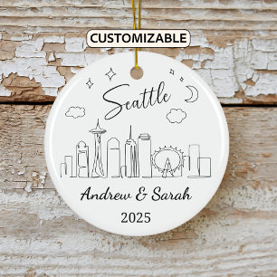 Ornamento De Cerâmica Skyline Seattle Ornament Personalizado, Washington