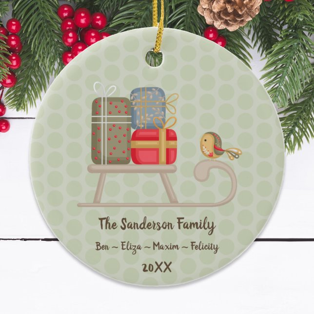 Ornamento De Cerâmica Sled de Natal Bastante Personalizado Nórdico (Cute Personalized Nordic Christmas Sled Christmas Ornament
)