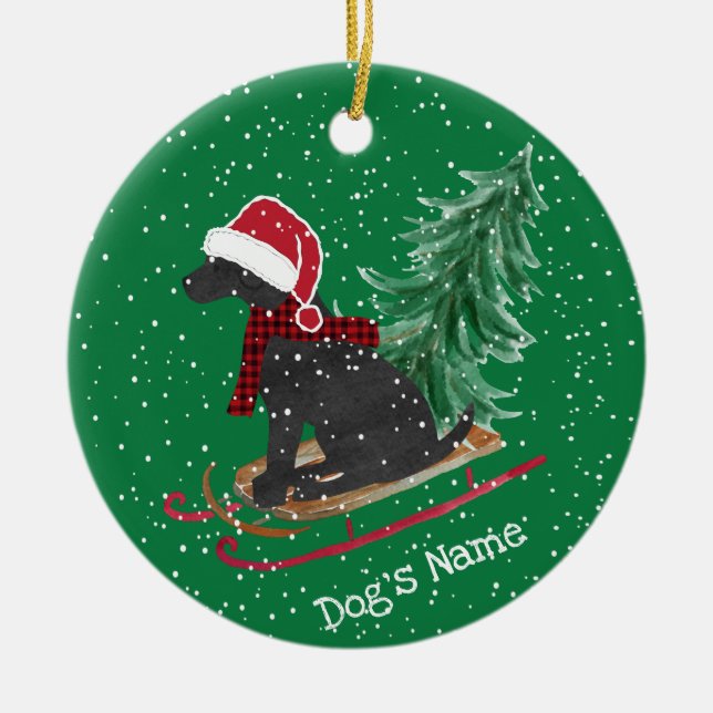 Ornamento De Cerâmica Sled Xmas Preto Personalizado (Frente)