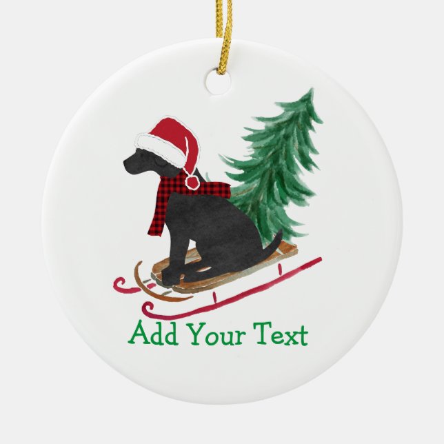 Ornamento De Cerâmica Sled Xmas Preto Personalizado (Frente)