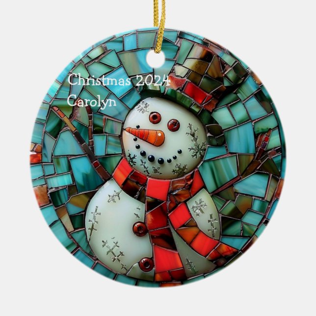 Ornamento De Cerâmica Sleep Glass Snowman Personalizado (Frente)