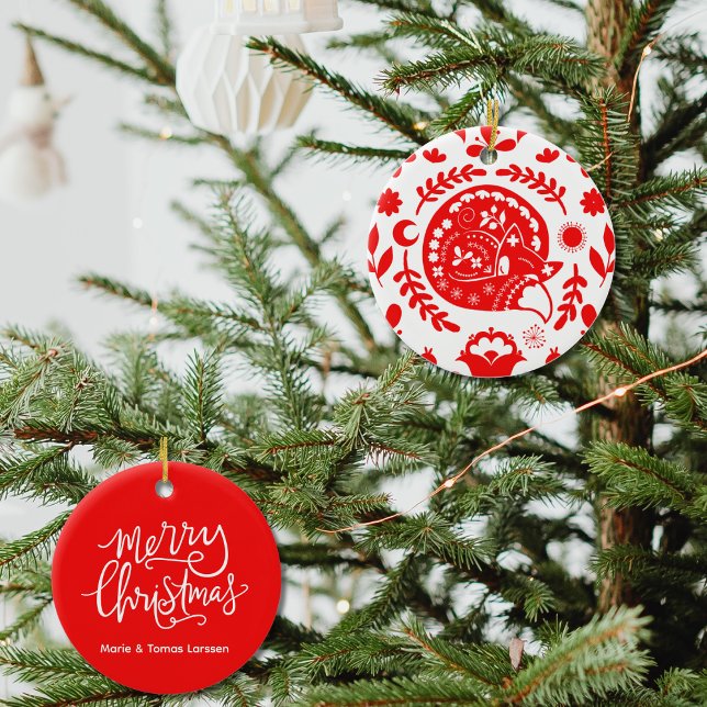 Ornamento De Cerâmica Sleeping Fox Folk Art Custom (Criador carregado)