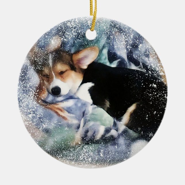Ornamento De Cerâmica Sleepy Holiday Corgi (Frente)