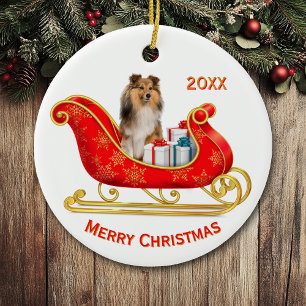 Ornamento De Cerâmica Sleigh Shetland Sheepdog