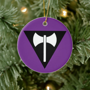 Ornamento De Cerâmica SlipperyJoe, bandeira do orgulho lésbica poderosa 