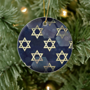 Ornamento De Cerâmica SlipperyJoe's Happy Hanukkah, estrela múltipla do