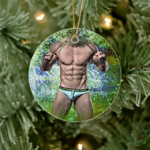 Ornamento De Cerâmica SlipperyJoe's homem adulto altamente musculoso sem