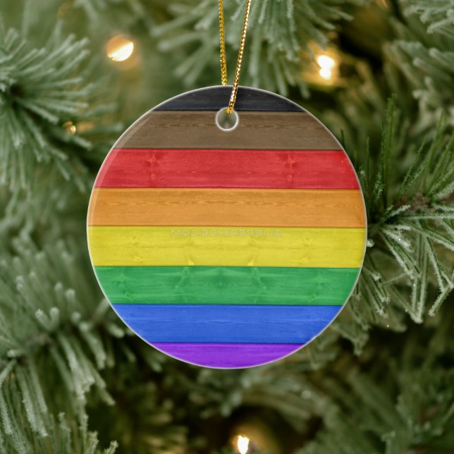 Ornamento De Cerâmica SlipperyJoe's Inclusive orgulho gay flag texturizo (Árvore)