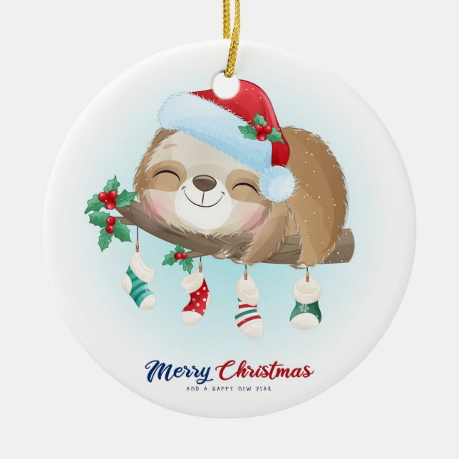 Ornamento De Cerâmica Sloth de Natal (Frente)