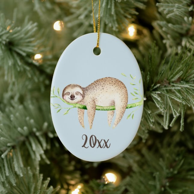 Ornamento De Cerâmica Sloth Feliz, Manutenção Personalizável (Árvore)
