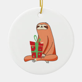 Ornamento De Cerâmica Sloth Present Ornament