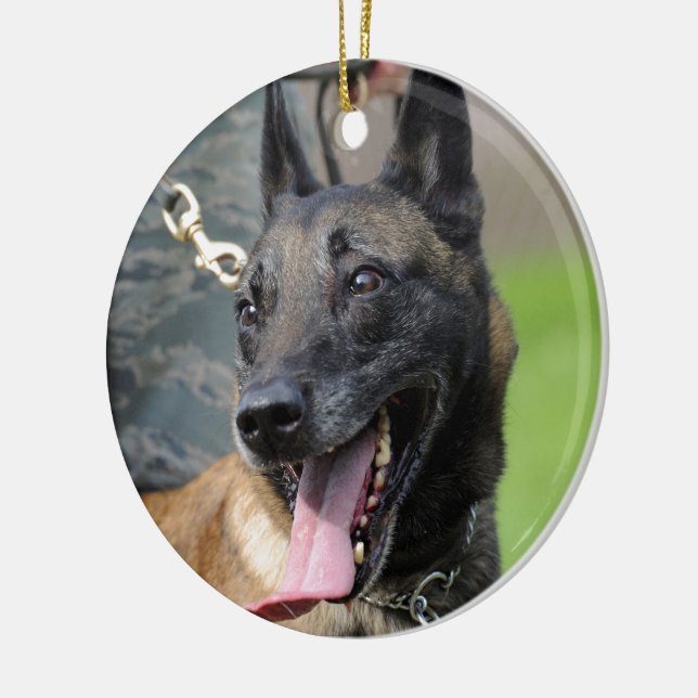 Ornamento De Cerâmica Smiling Belgian Malinois Dog (Esquerda)