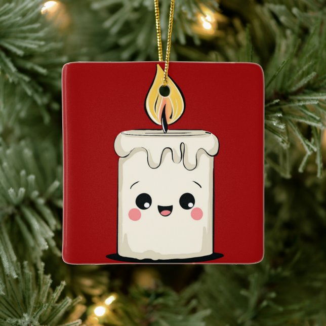 Ornamento De Cerâmica Smiling Candle Christmas Ornament – Cozy Minimal (Árvore)