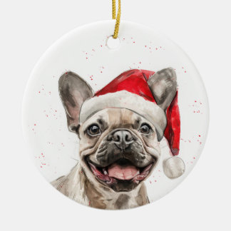 Ornamento De Cerâmica Smiling French Bulldog Dog Christmas Personalized
