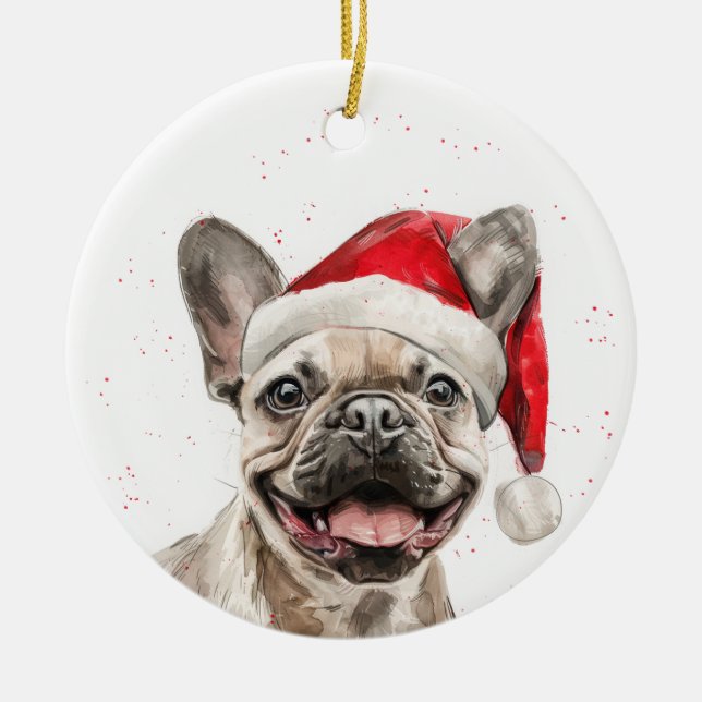 Ornamento De Cerâmica Smiling French Bulldog Dog Christmas Personalized (Frente)