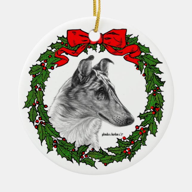 Ornamento De Cerâmica Smooth Collie Art de Glenda S. Harlan (Frente)