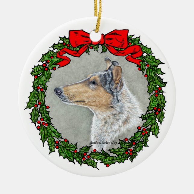 Ornamento De Cerâmica Smooth Collie, Blue Merle, Ornament (Frente)
