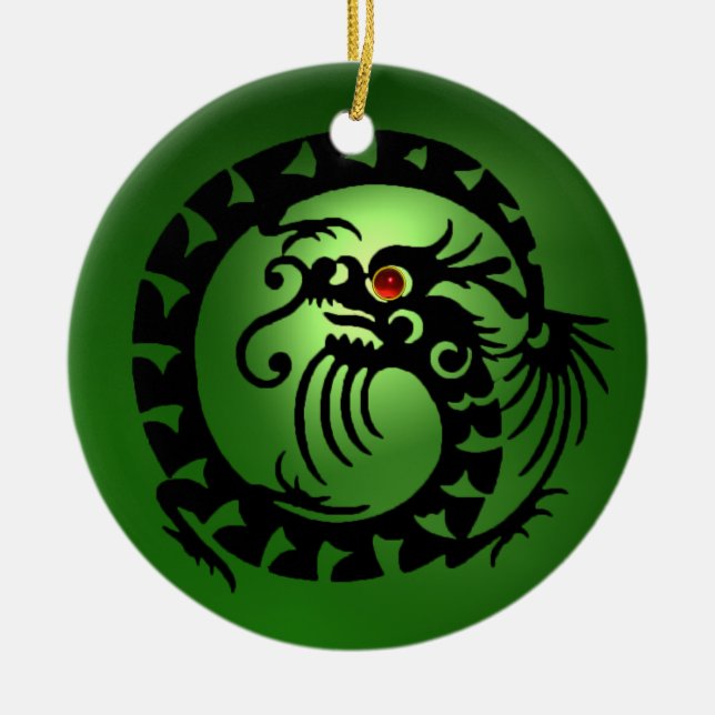 Ornamento De Cerâmica SNAKE DRAGON  Black and Green Emerald (Frente)