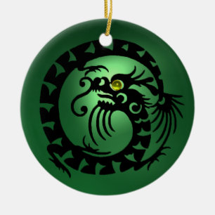 Ornamento De Cerâmica SNAKE DRAGON Black Green Jade